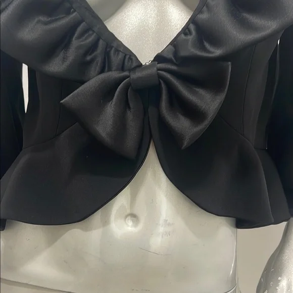 Musani Couture Black Ruffled Bow Front Peplum Satin Blouse Top EUR 42 Evening - Picture 7 of 12